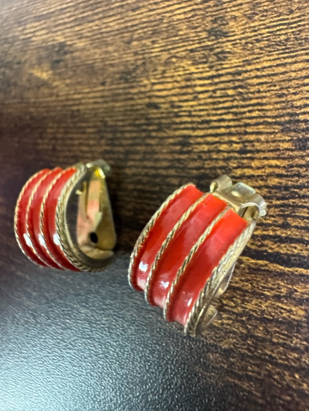 Vibrant Red Enamel Clip-On Hoop Earrings
